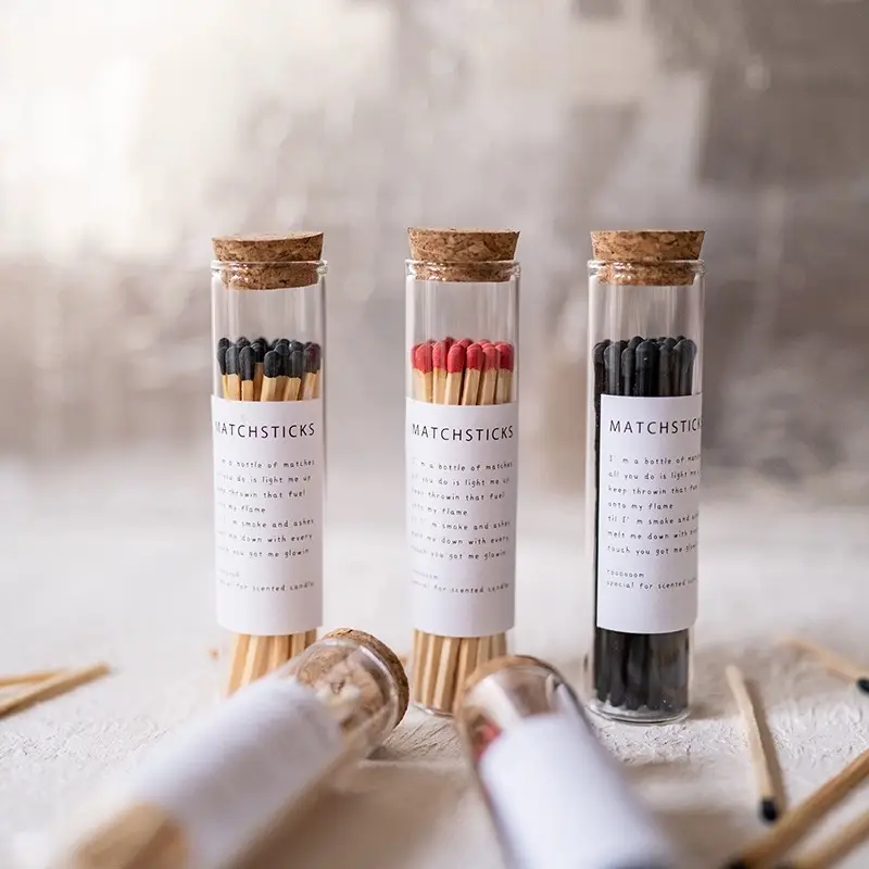 3inch Wooden Matchsticks In Bottle Candle Custom Label Aromatherapy New Custom Colorful Match Sticks In Glass Jar Bottle Matche