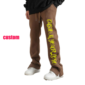 Men's High Quality 420Gsm Cotton French Terry Sweatpants Distressed Wash Streetwear with Elastic Waistband and Flare Pants - Product Image 1