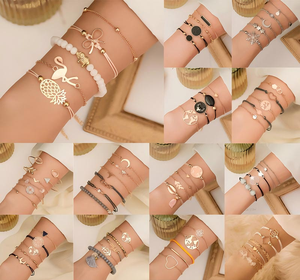 Paslanmaz Çelik Moda Takı Boncuklu Püsküllü Yıldız Ay Kalp Zarif Şık Günlük Parti Bileklikleri Bilezik Seti - Product Image 6