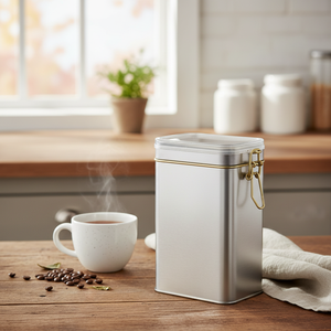Caja Rectangular de Hojalata Kontensan L492 de 1 y 1.5 Litros para Té, Café y Bebidas Calientes, 75x100x189mm, Cierre de Alambre, Tapa Transparente - Product Image 3