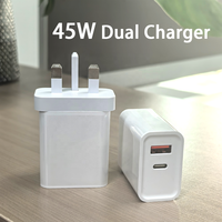 HNT Grosir Adaptor Dinding 45W PD 3.0 Pengisian Cepat Tipe-C+USB-A Bahan Tahan Api untuk Ponsel & Earphone-Ramah Lingkungan