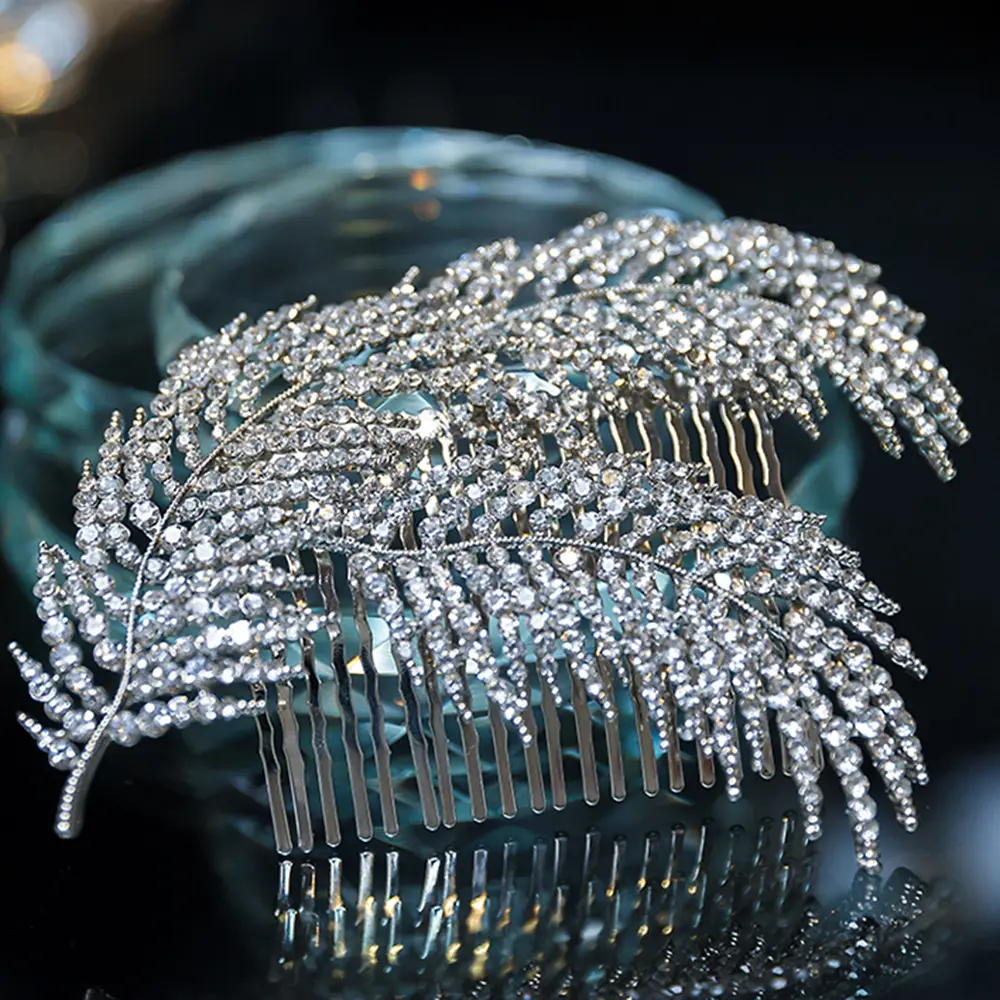 MLTS409 High quality Bridal Feather haircombs Elegant rhinestones hair comb wedding hair ornaments