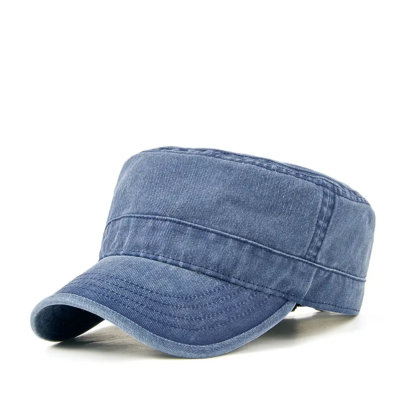 New Fashion Wholesale Custom Classical Design Washed Cotton Outdoor Denim Cap Flat Top Hat