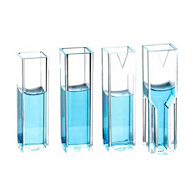 Glass and Quartz Microvolume Colorimetric Cuvettes with Four-Sided Light-Transmitting Design