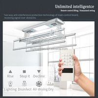 Séchoir à linge électrique intelligent pliable en aluminium argenté à fixation au plafond, multifonctionnel pour salon