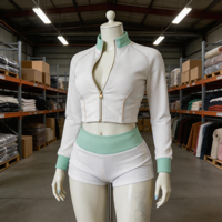 Conjunto de 2 Piezas: Chaqueta Corta con Cuello Alto y Shorts de Cintura Alta con Efecto Levanta Glúteos, Estilo Vanguardista, Minimalista y Urbano para Verano