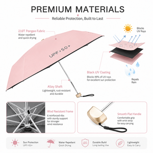 Parapluie manuel pliable en cinq sections avec logo personnalisé, mini parapluie de poche plat pour le soleil, la pluie, les voyages et les cadeaux promotionnels - Product Image 4
