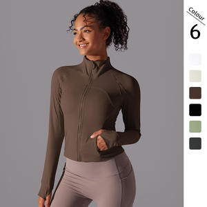 Veste ajustée en spandex/nylon extensible à manches longues et col montant pour femme TongJoes, avec un devant brossé et résistant aux plis - Product Image 2