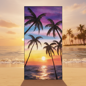 Telo Mare Personalizzato Stile Veneziano YABEE, Asciugatura Rapida, Oversize, Stampa Tramonto Palma, Anti-Sabbia, Super Assorbente - Product Image 2