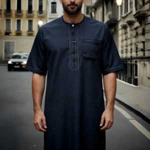 ثوب رجالي مطرز تقليدي على الطراز المغربي الأكثر مبيعًا للرجال ثوب رجالي إسلامي تصميم جديد بأكمام قصيرة - Product Image 2