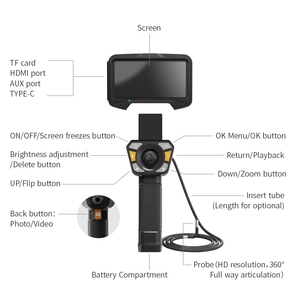 <span class=keywords><strong>Endoscope</strong></span> industriel flexible rotatif à 360°, câble de 3 m, caméra miniature CMOS étanche IP67, inspection interne des tuyaux profonds, carte SD - Product Image 4