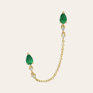 Aretes CANNER con Doble Perla en Forma de Gota, Plata S925, Esmeralda, Circonita, Cadena con Borla, Joyería 18K - Product Image 5