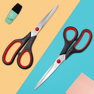 Household Scissors 8 Inch Stainless Steel Straight Head Black Red Handles Office Paper Cutting Craft Use - Product Image 1