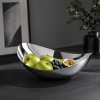Corbeille à fruits asymétrique moderne et durable en acier inoxydable poli pour la décoration de table à manger à la maison, à l'hôtel ou lors de fêtes