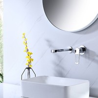 Robinet Mitigeur Mural Dissimulé en Laiton Massif Brossé, à Trou Unique, Moderne, Certifié NSF, avec Cartouche Céramique, pour Lavabo Chaud/Froid, Idéal Hôtels