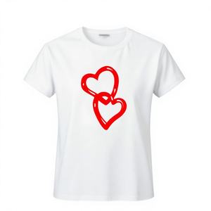 Camiseta de Mujer con Estampado de Corazones de Anime, Blanca, Manga Corta, Cuello Redondo, Informal, para el Día de San Valentín, Tela Jersey, Diseño Estampado, para Toda Temporada - Product Image 1