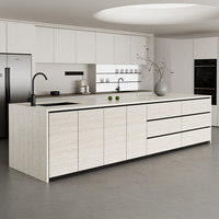 Table de bar en pierre frittée, évier de cuisine ouvert, îlot de cuisine moderne et minimaliste, dalle de pierre artificielle, bord cascade en marbre