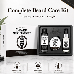 Complete <b>Beard</b> <b>Care</b> Kit Men's <b>Beard</b> Grooming Set <b>Beard</b> Wash Balm Oil Gift Box Private Label - Product Image 1