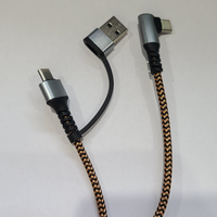Kabel pengisi daya cepat, kabel pengisian daya ponsel 2 in 1 Tipe c ke USB a dan USB C Tipe c, kepang nilon kualitas tinggi