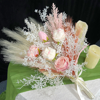 Promesse Rose Rose et Feuilles Déchiquetées Dorées Légères Ballot De Mariée Fleur Pomander Fleur Artificielle Bouquet De Mariée pour Mariage