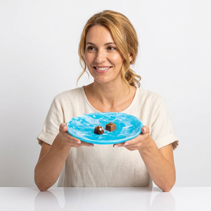 Assiette à dessert moderne en résine, de luxe, ronde, bleue, peinte à la main, de qualité alimentaire, écologique, pour la maison, la cuisine, les fêtes - Product Image 1