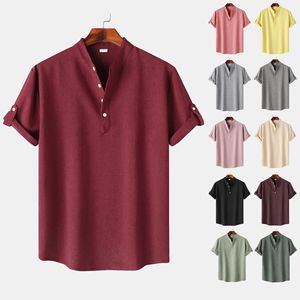 <span class=keywords><strong>Camicia</strong></span> Casual da <span class=keywords><strong>Uomo</strong></span> Primavera-Autunno 2024, Tinta Unita, Collo alla Coreana, Manica Corta, Vestibilità <span class=keywords><strong>Slim</strong></span>, Misto Cotone, Trattamento Anti-Piega - Product Image 1