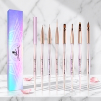 Ensemble de 7 pinceaux de luxe pour nail art, dégradé de perles, manche en cuivre rose doré, pour gel UV et liner, idéal pour salon professionnel