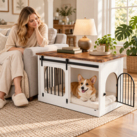 Meuble de canil en bois avec porte coulissante, table d'appoint pour chiens de petite et moyenne taille, avec coussin, pour intérieur