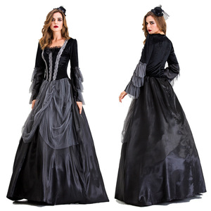 Disfraz de Bruja Terrorífica para Halloween, Vestido de Encaje Negro y Gris con Mangas Abullonadas, Estilo Noble para Baile, Actuación en Escenario - Product Image 2