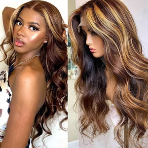 P4-30 Hilight marrone <span class=keywords><strong>oro</strong></span> corpo onda <span class=keywords><strong>capelli</strong></span> brasiliani 13x4 13 x6hd pizzo frontale parrucca senza colla <span class=keywords><strong>capelli</strong></span> umani prodotti di vendita caldi 2024 - Product Image 3