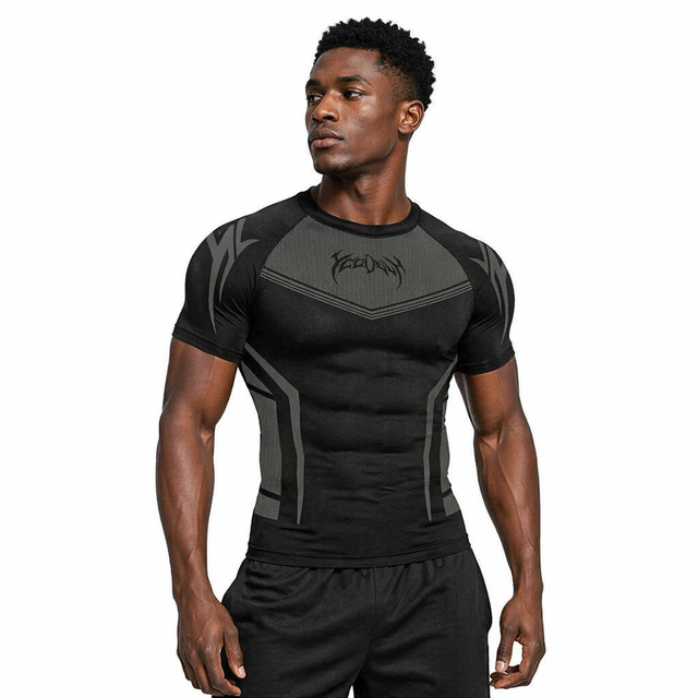 Men's UPF50 3D Printed Fitness Neck Rash Guard Anti-Slip Rubber Breathable Quick Dry Spandex/Polyester Short Sleeve for MMA