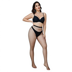 Collants résille noirs grande taille en nylon, résistants aux déchirures, à entrejambe <span class=keywords><strong>ouvert</strong></span> ; Collants <span class=keywords><strong>sexy</strong></span> en maille pour femmes avec tissage anti-accroc, fins - Product Image 1