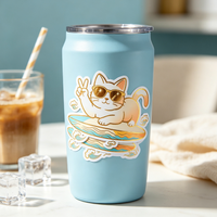 Autocollants personnalisés en vinyle doré, imperméables, découpés, écologiques, motif chat fille Kawaii, pour bouteille d'eau