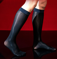 Chaussettes transparentes brillantes de qualité supérieure pour homme, en nylon, à fines rayures, soyeuses, pour tenue de bureau formelle, hiver 2026