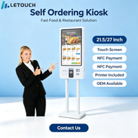 Kiosco de Autoservicio Independiente de 27 Pulgadas con Pantalla Táctil Capacitiva, Pago con Tarjeta NFC, Impresora Térmica Integrada para Restaurante