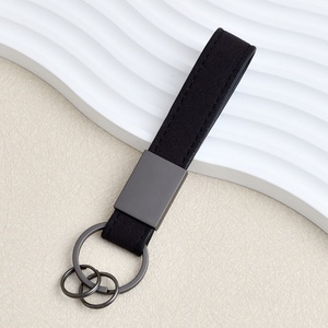 Luxury High-End PU Leather Car <b>Keychain</b> <b>Personalized</b> Couple Key Ring Lanyard Silk Screen Printed Laser Logo Durable Metal - Product Image 5