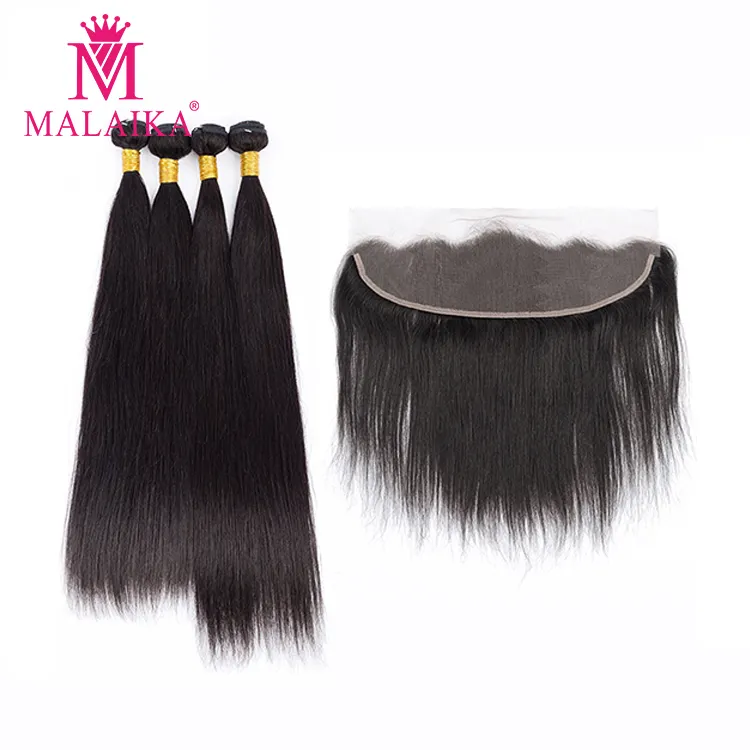 MALAIKA china supplier brazilian hair 100% human hair frontal lace closure with bundles straight