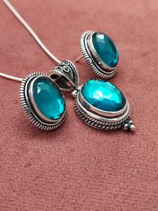 Women Elegant Fine Jewelry Set Crafted in Sterling Silver 925 with Natural <b>Crystal</b> Pendant and Earrings Highlighting <b>Real</b> Quartz - Product Image 2