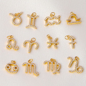 Mode 18K PVD Plaqué Or CZ Cubique Zircone Cristal Zodiaque <span class=keywords><strong>Horoscope</strong></span> Signe En Acier Inoxydable Pendentif Charmes pour Chaîne Collier - Product Image 1