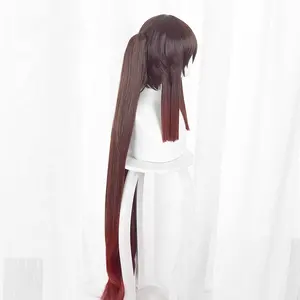 Wholesale Genshin Impact Wig Hu Tao Peluca Synthetic Anime Hair Wigs Mixed Cosplay 110cm Long Brown French Lace Average Size 1PC