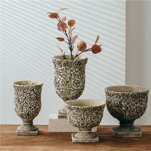 Vendita calda fatto a mano in rilievo fiore design urna forma casa decorazione di nozze cemento giardino vasi da fiori