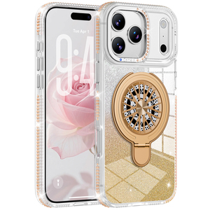Nouvelle coque de téléphone transparente incrustée de diamants avec support gyroscopique rotatif à 360° pour iPhone 17 Pro Max 16 15 14 13 - Product Image 1
