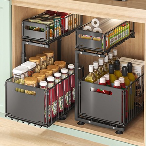 Armoire <span class=keywords><strong>à</strong></span> tiroirs en métal pliable avec <span class=keywords><strong>support</strong></span> stratifié coulissant porte-épices <span class=keywords><strong>support</strong></span> d'assaisonnement de stockage d'évier inférieur pour la vaisselle - Product Image 1
