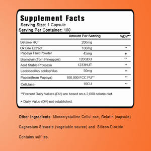 OEM Hot Sale - Customizable - <b>Super</b> <b>Enzymes</b>, Formulated with Bromelain, Ox Bile, Pancreatin and Papain - Product Image 2