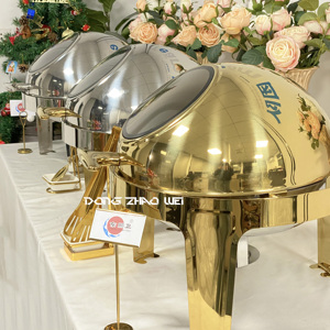 Restoran 6L altın rulo üst yuvarlak büfe soba pencere olmadan paslanmaz çelik gıda ısıtıcısı reşo çanak dönen reşo çanak - Product Image 5
