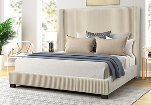 Cama Queen Ajustable y Convertible, Moderna, Tapizada, en Caja, Color Beige, con Mechones - Product Image 2