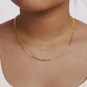 Collar de cadena fina con cuentas, de <span class=keywords><strong>tres</strong></span> capas, de latón, de 1.5 mm, estilo cubano, para 35+38+42+5 cm - Product Image 1