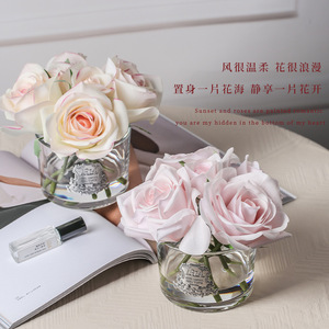 Flor Artificial Rosa Hesshes en Florero de Vidrio, Decoración de Interiores, Ambientador, Regalo para Dormitorio - Product Image 1