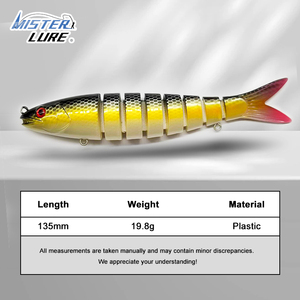 MISTER LURE Esca Articolata a 8 Sezioni 135mm 19.8g Affondamento Lento Azione Realistica Esca da Pesca in Plastica Multi-Sezione per Spigola e Luccio - Product Image 2