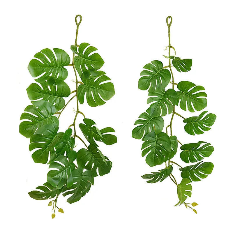 Decorative Indoor Ceiling Rattan Tropical Palm Leaves 120cm Ivy Vine Faux Greenery Artificial Monstera Leaves Hanging Plant
